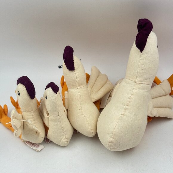 Farmhouse Muslin Chicken Set Shelf Sitters Stuffed Hen Decor in Basket BUNDLE - Picture 6 of 12